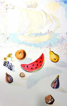 Salvador Dali, Schiff und Früchte, Lithografie