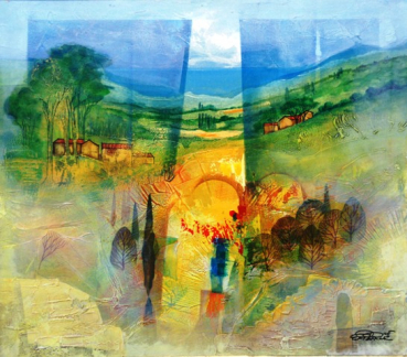 Peter Rade, Verschleierte Landschaft, Acryl-Gemälde