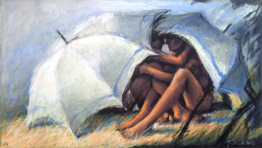 Peter Wever, Schirme im Gras, Radierung